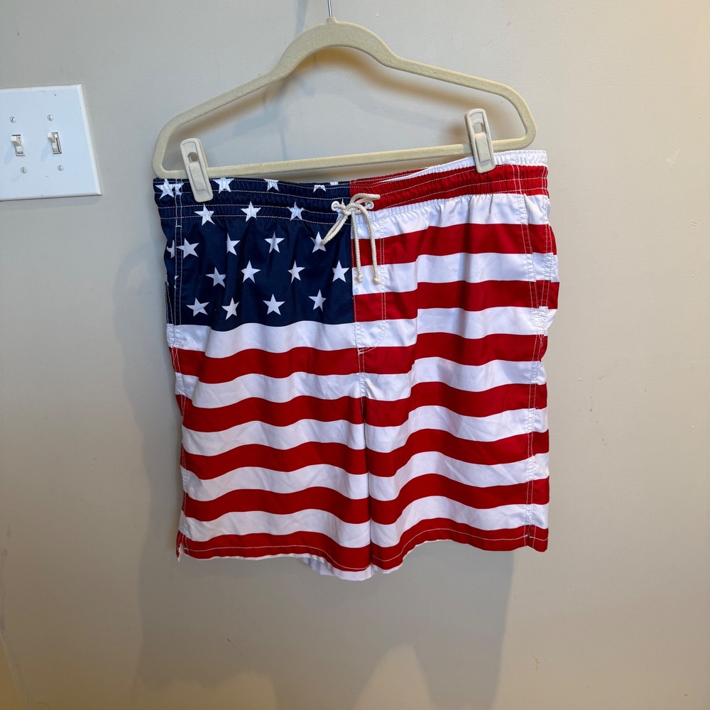 American Flag Swim Trunks Patriotic USA Stars Stripes XL‎